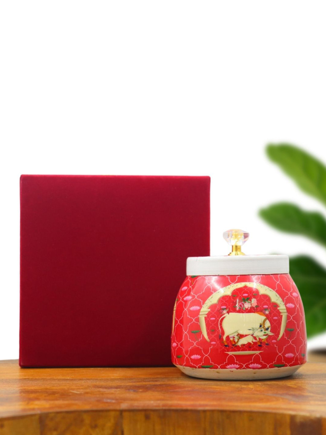 international Gift Cow Motif Red Animal Print Metal Easy To Clean Flip Top Canister