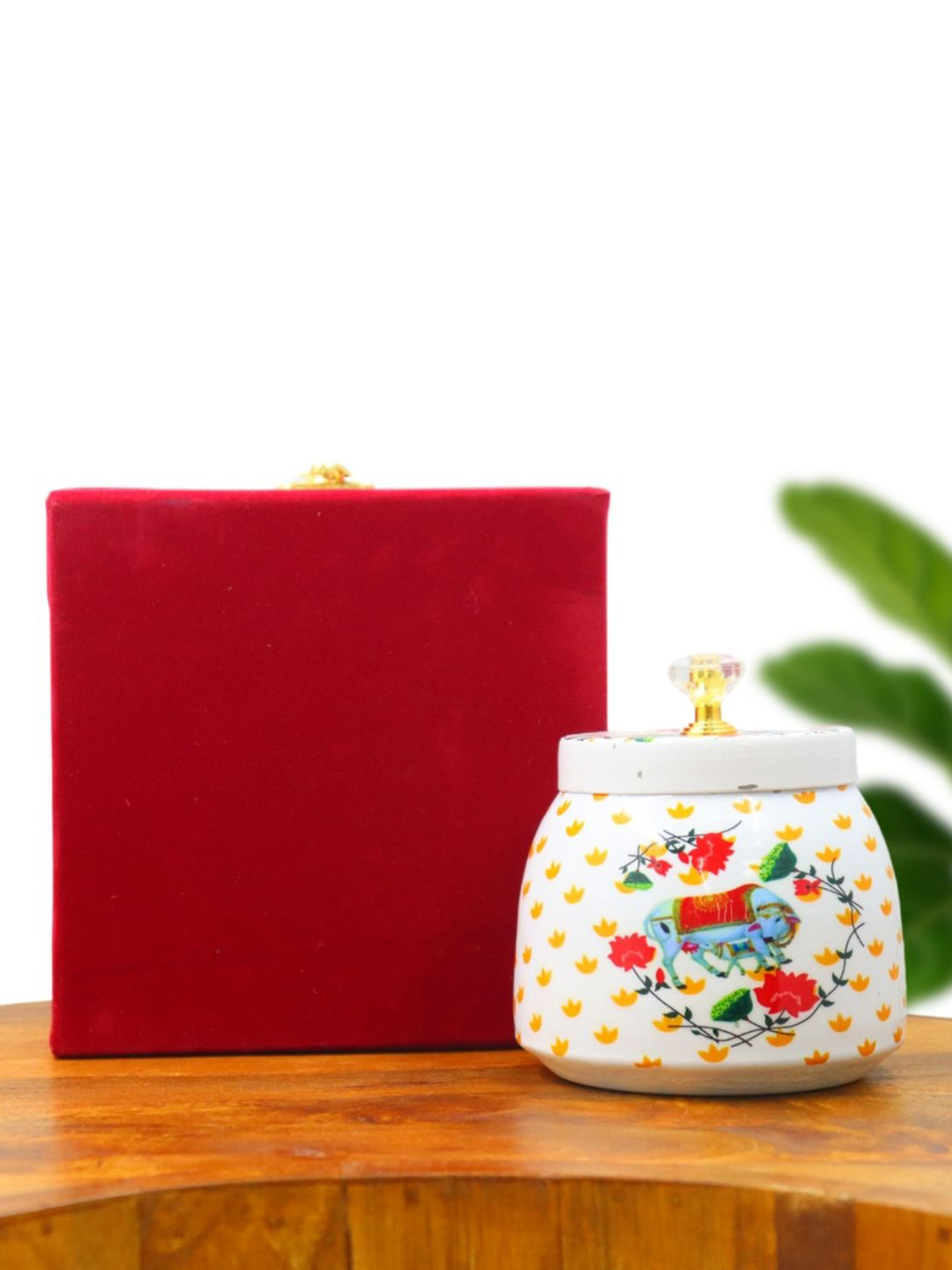 international Gift White Floral Metal Easy To Clean Flip Top Canister