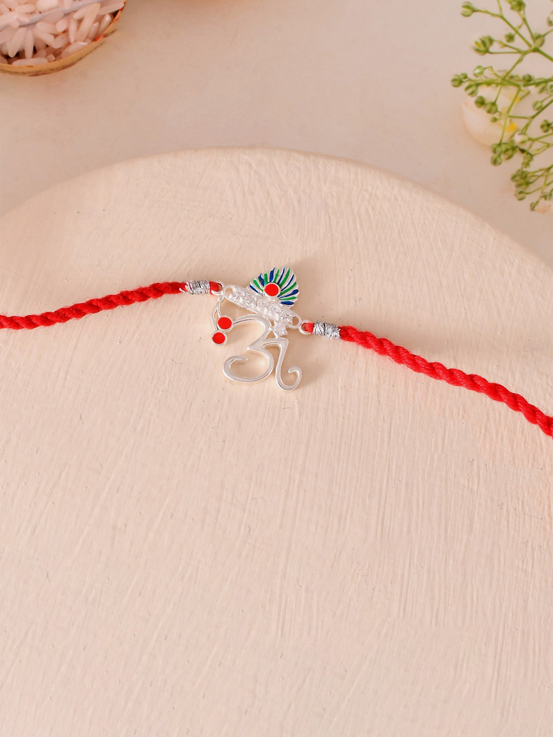 ROOVI 1 Piece 925 Sterling Silver Om Krishna Thread Rakhi