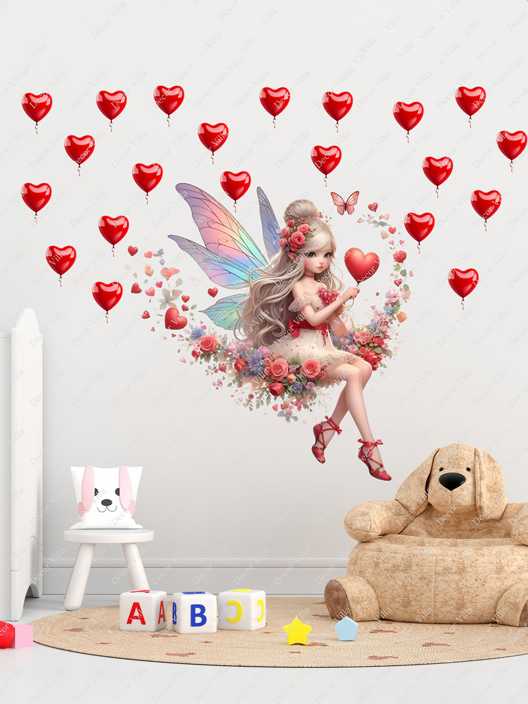 Decor Villa Multicolor Fairy with lots of Hearts Wall Sticker