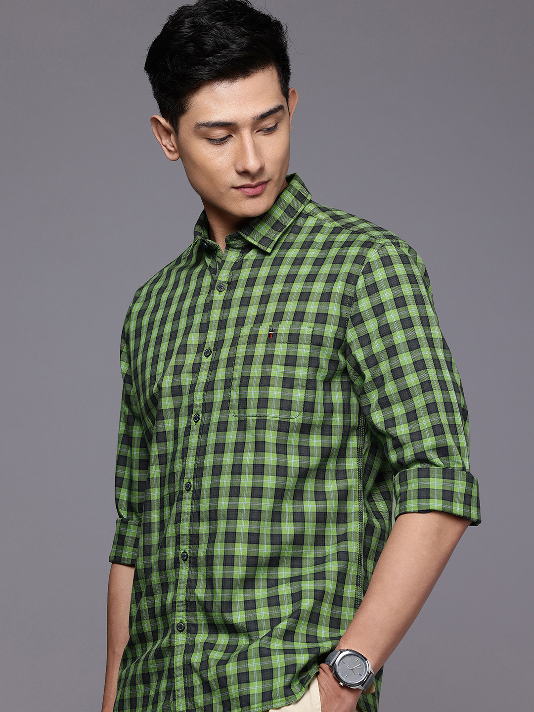 Louis Philippe Jeans Pure Cotton Slim Fit Checked Casual Shirt