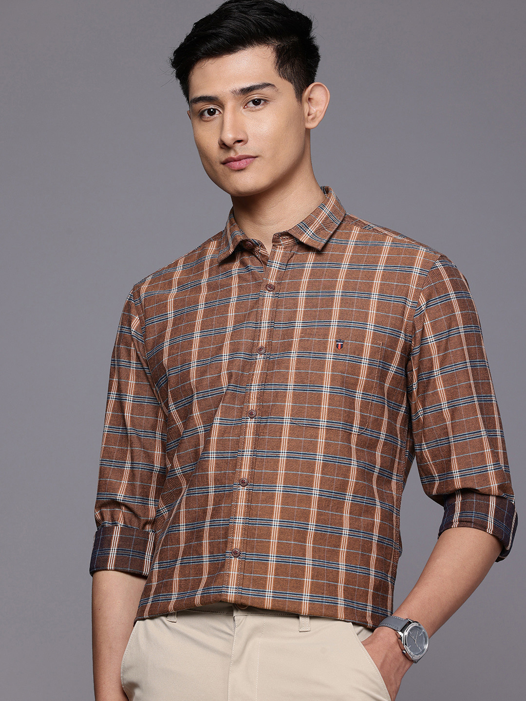 Louis Philippe Jeans Pure Cotton Slim Fit Checked Casual Shirt
