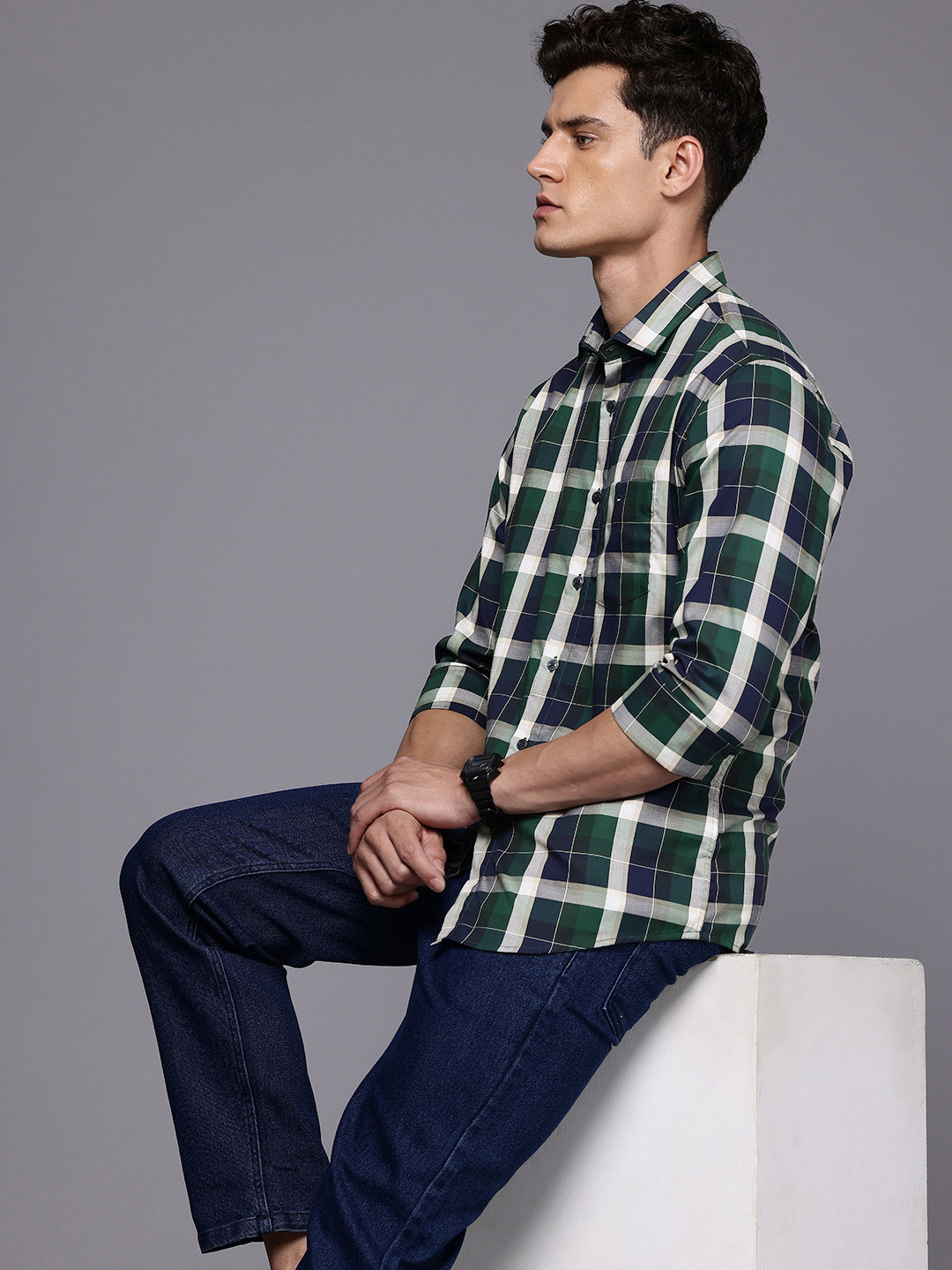 Louis Philippe Sport Nirvana Slim Fit Checked Pure Cotton Casual Shirt