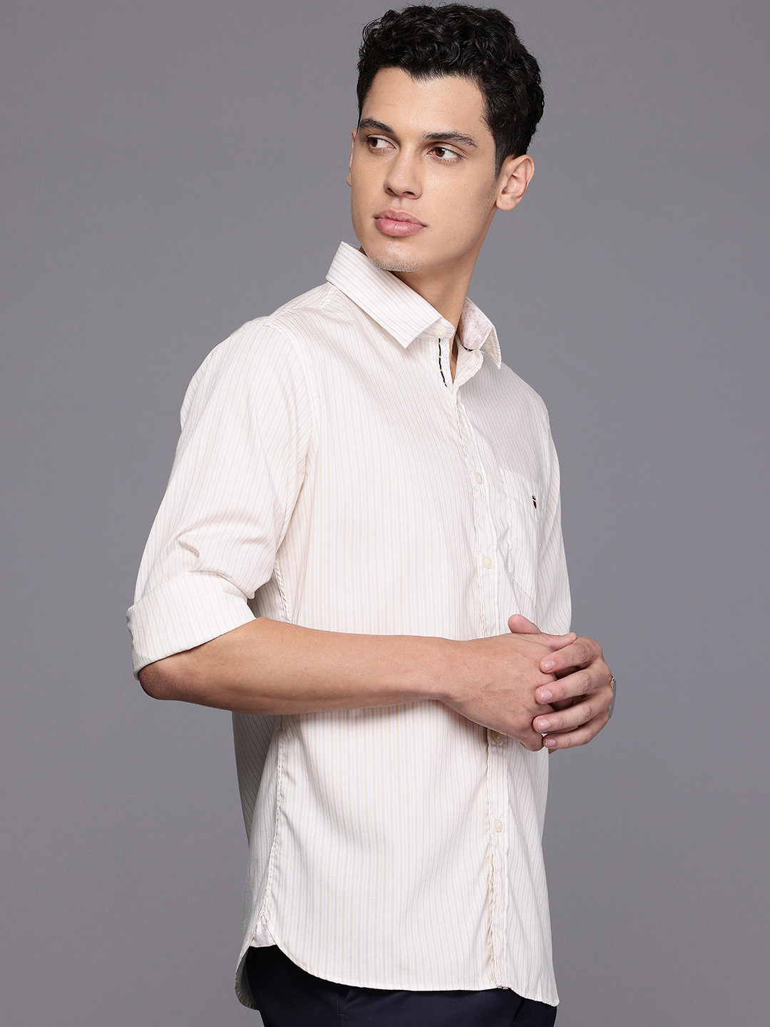 Louis Philippe Sport Nirvana Slim Fit Striped Pure Cotton Casual Shirt