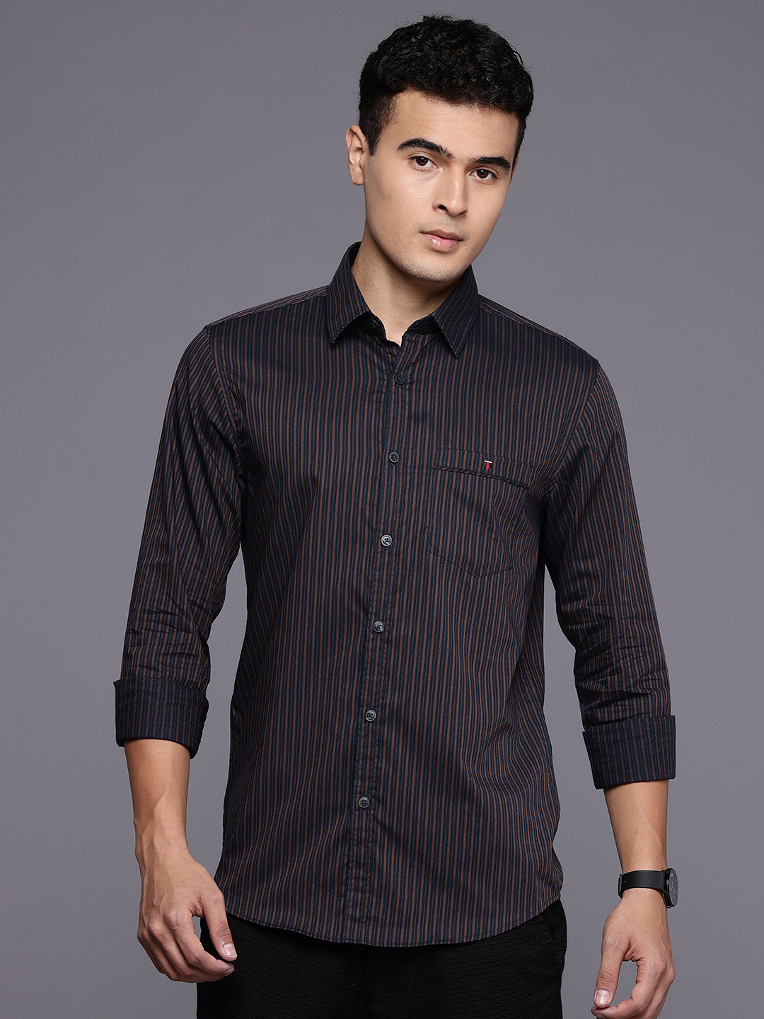 Louis Philippe Sport Nirvana Super Slim Fit Striped Pure Cotton Casual Shirt