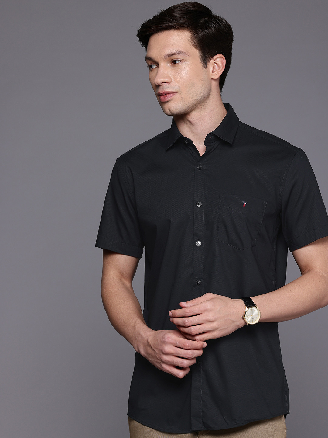 Louis Philippe Sport Slim Fit Geometric Self Designed Pure Cotton Casual Shirt