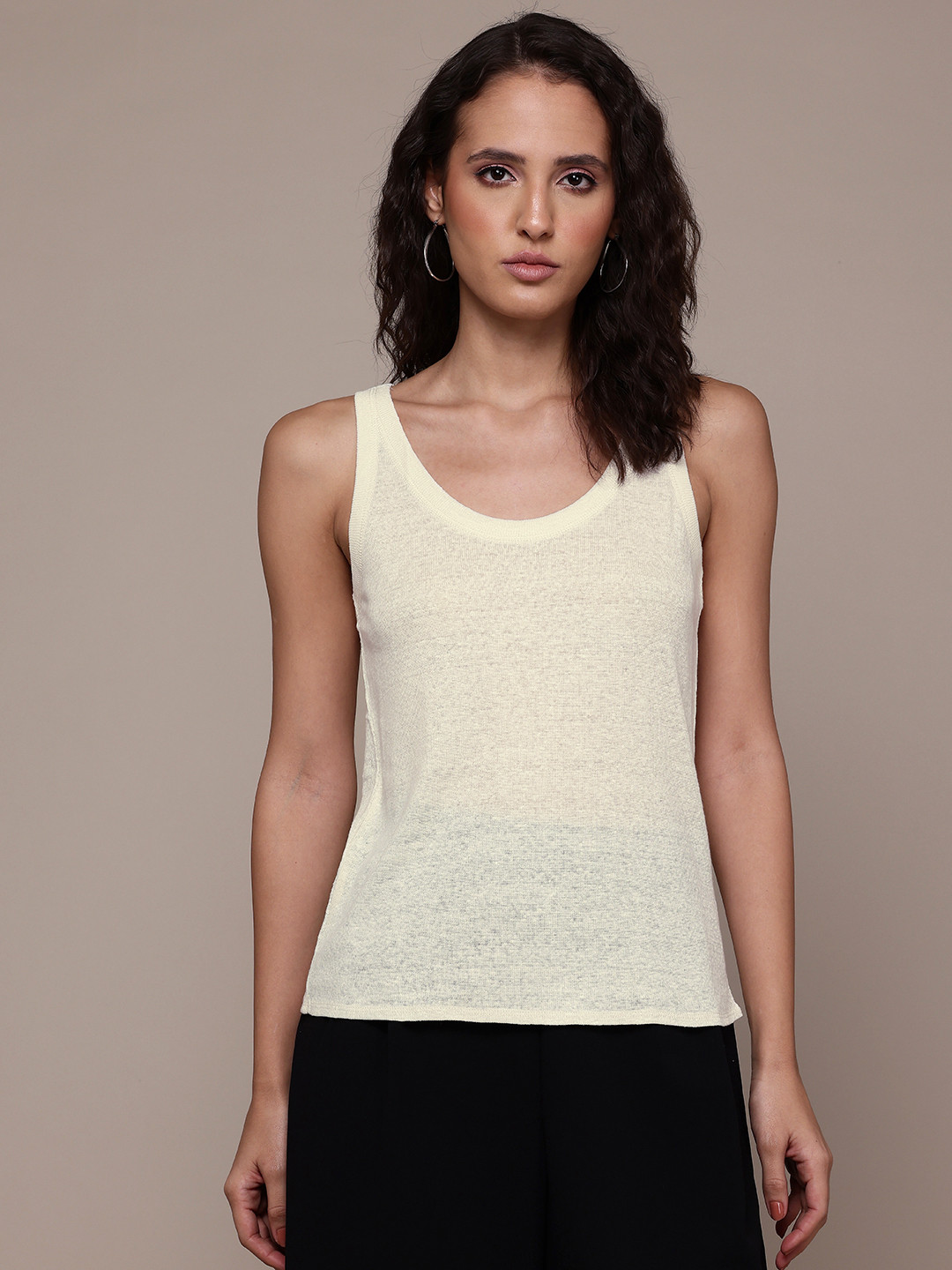 MANGO Linen Semi-Sheer Tank Top