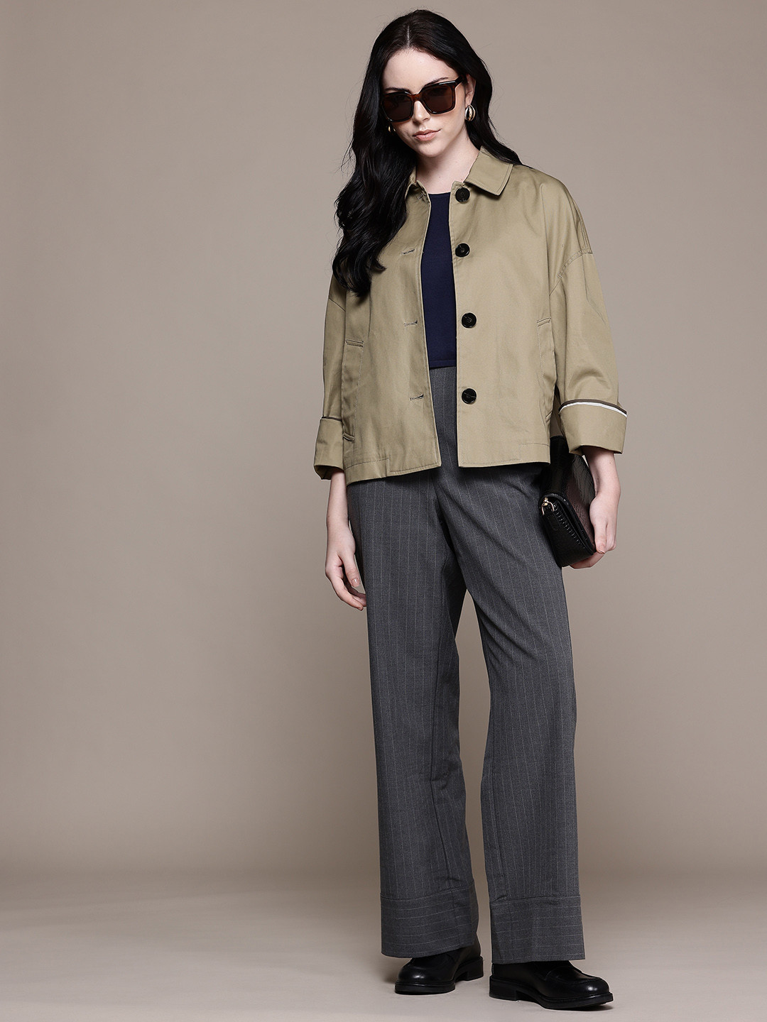 MANGO Spread Collar Pure Cotton Drop-Sleeves Water Resistant Tailored Jacket