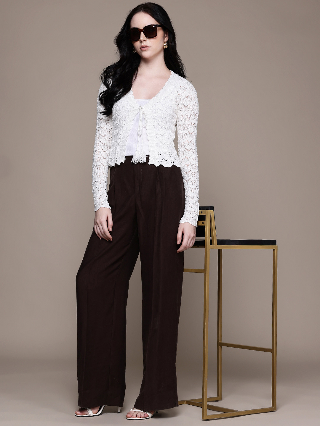 MANGO Chevron Open-Knit Cardigan With Bow Detail