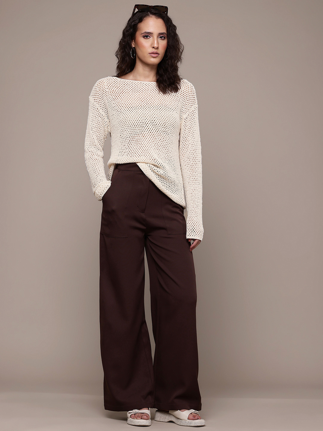 MANGO Openwork Knit Boat Neck Pullover