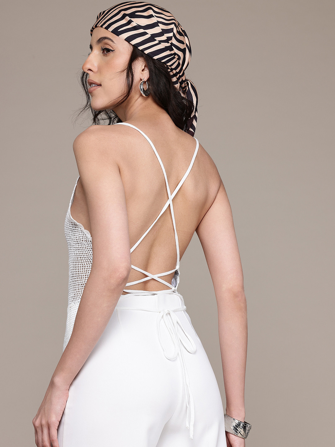 MANGO Sheer Crochet Open Back Top