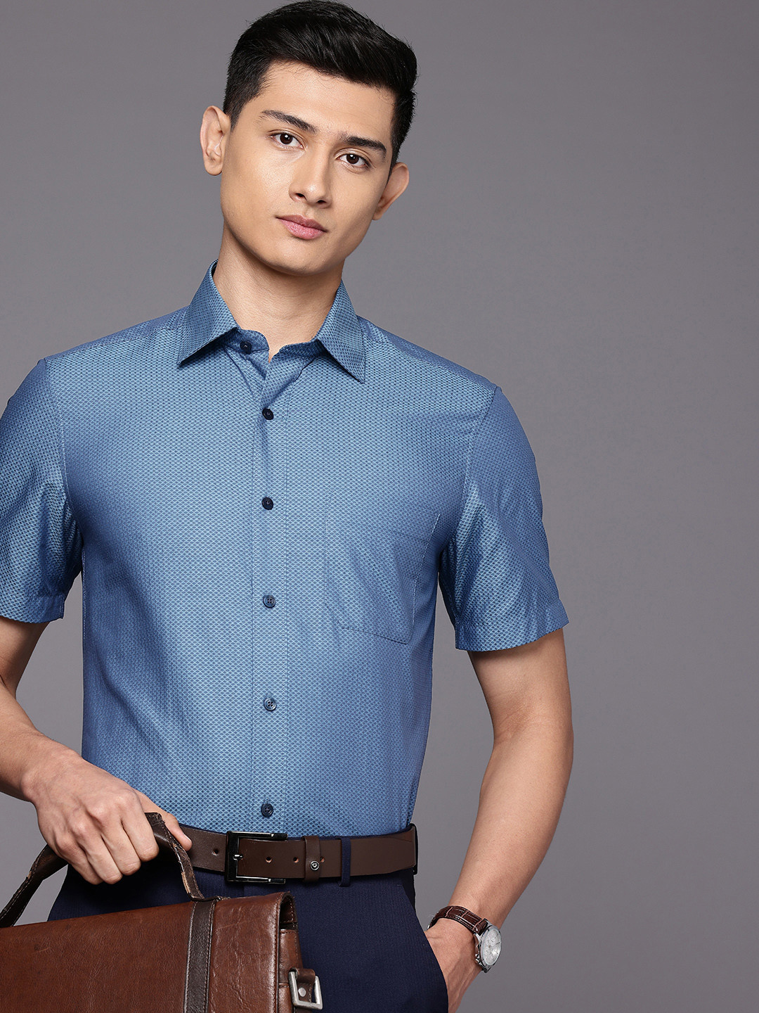 Louis Philippe Classic Ethnic Motifs Self Design Pure Cotton Formal Shirt