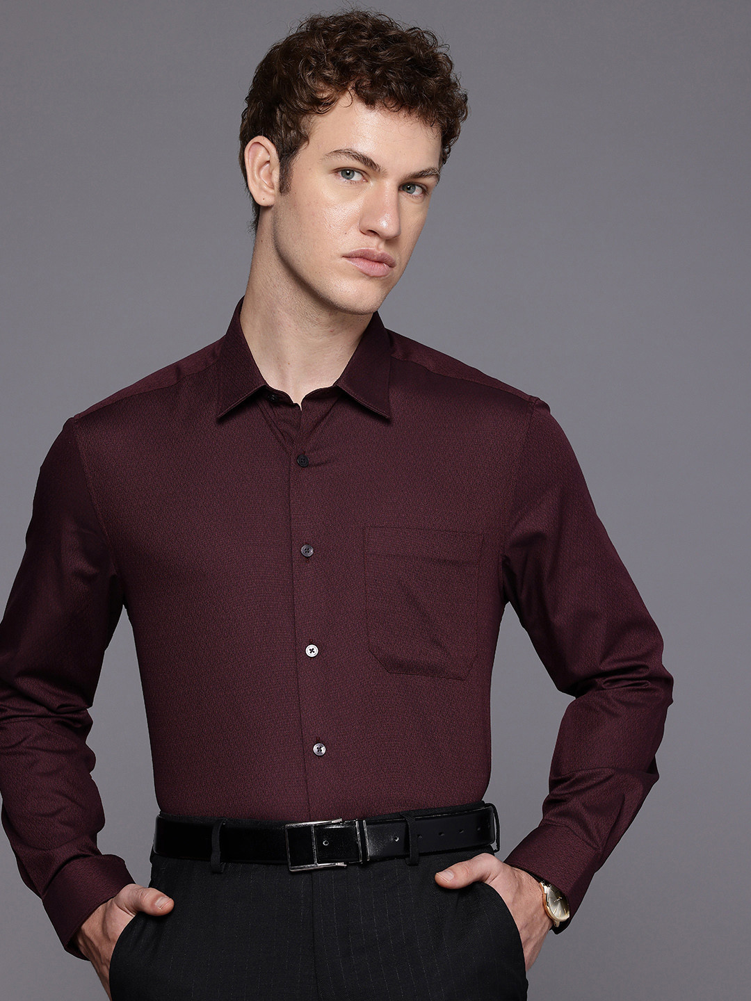 Louis Philippe Classic Ethnic Motifs Self Design Pure Cotton Formal Shirt