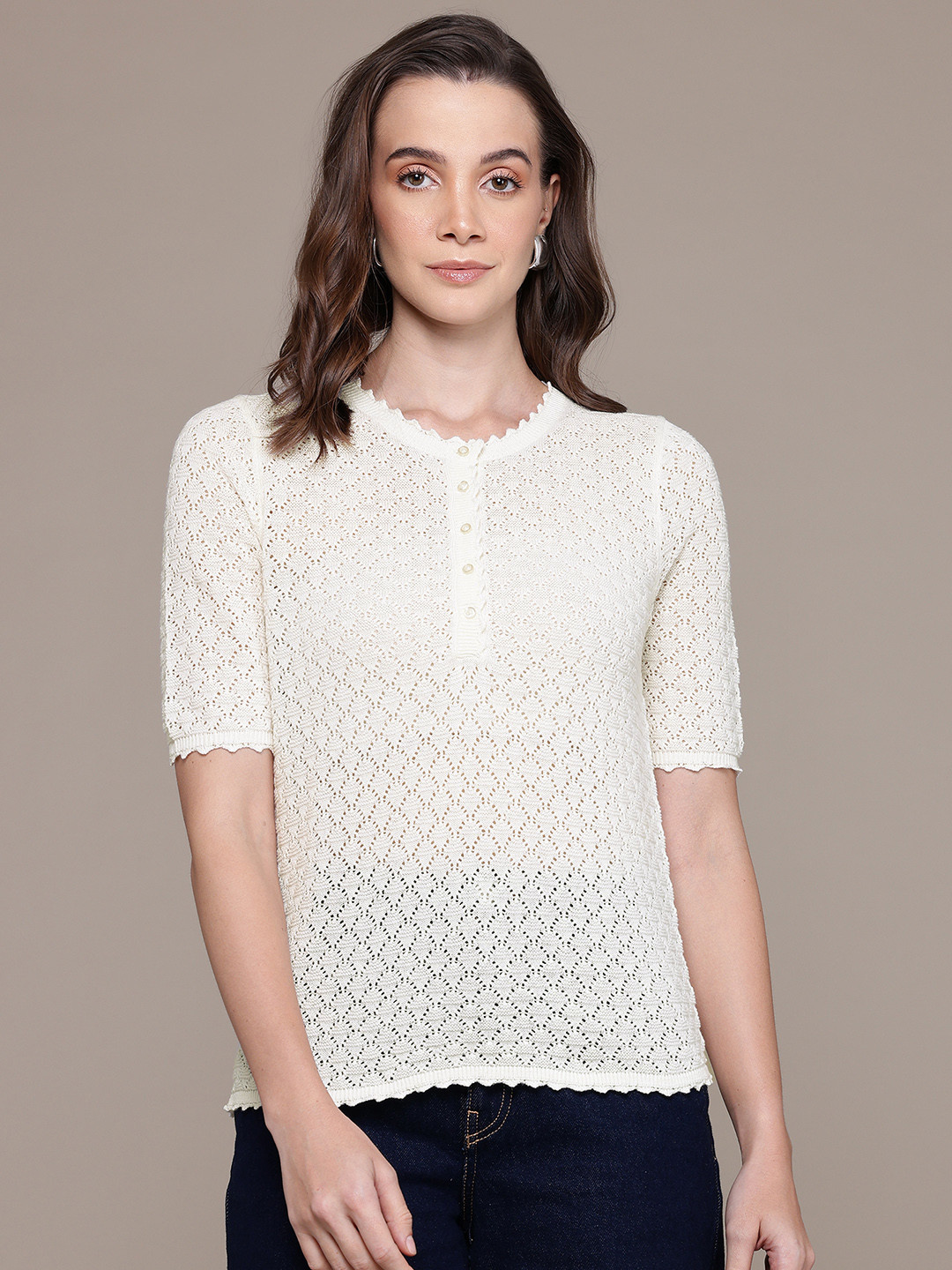 GAP Self Design Open Knit Top