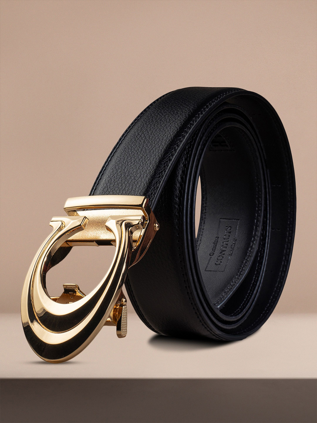 CONTACTS Men Solid Slider Buckle Leather Belt