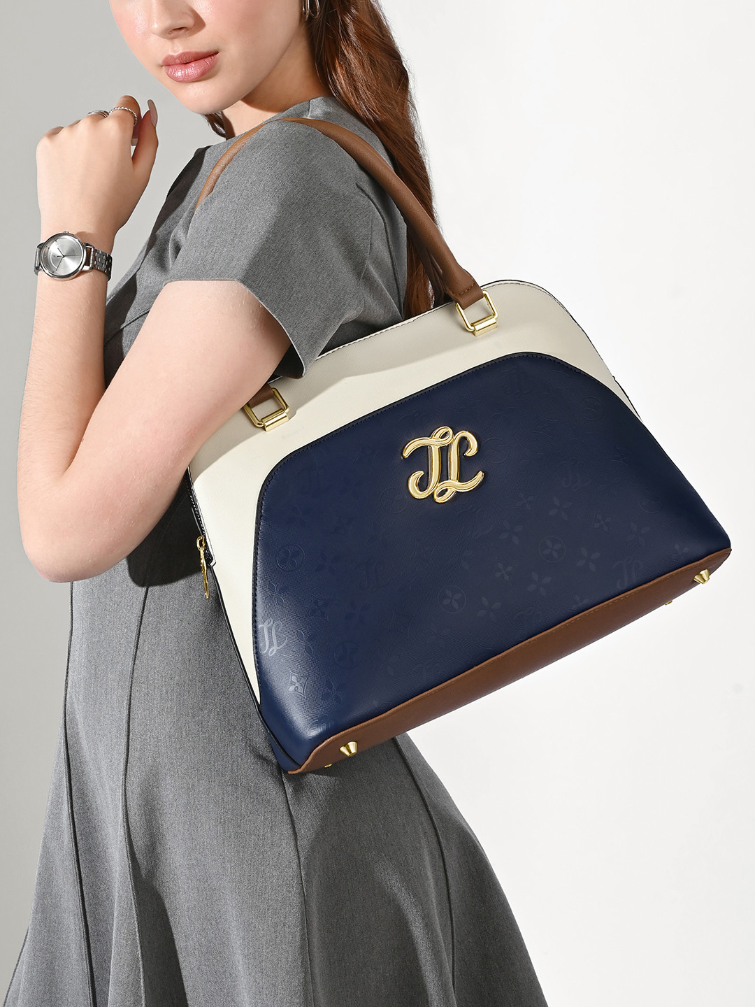 Lavie Signature Women Aiken Colourblocked Dome Satchel Handbag