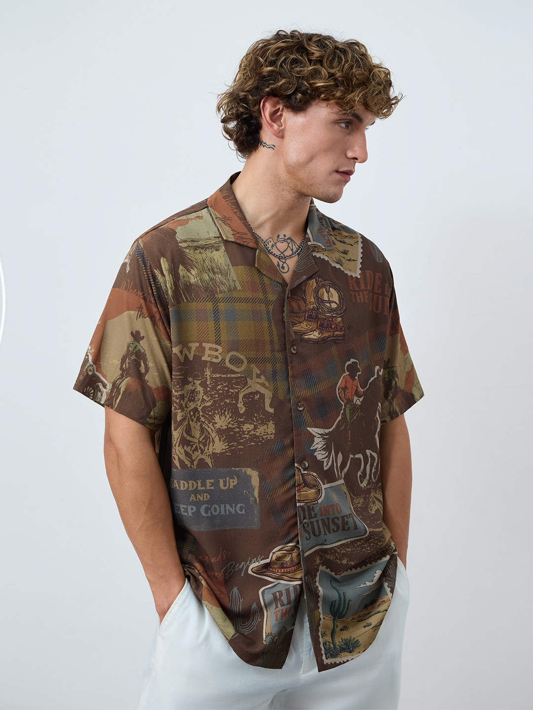 The Souled Store Men Printed Cowboy Regular Fit Casual Summer Shirt