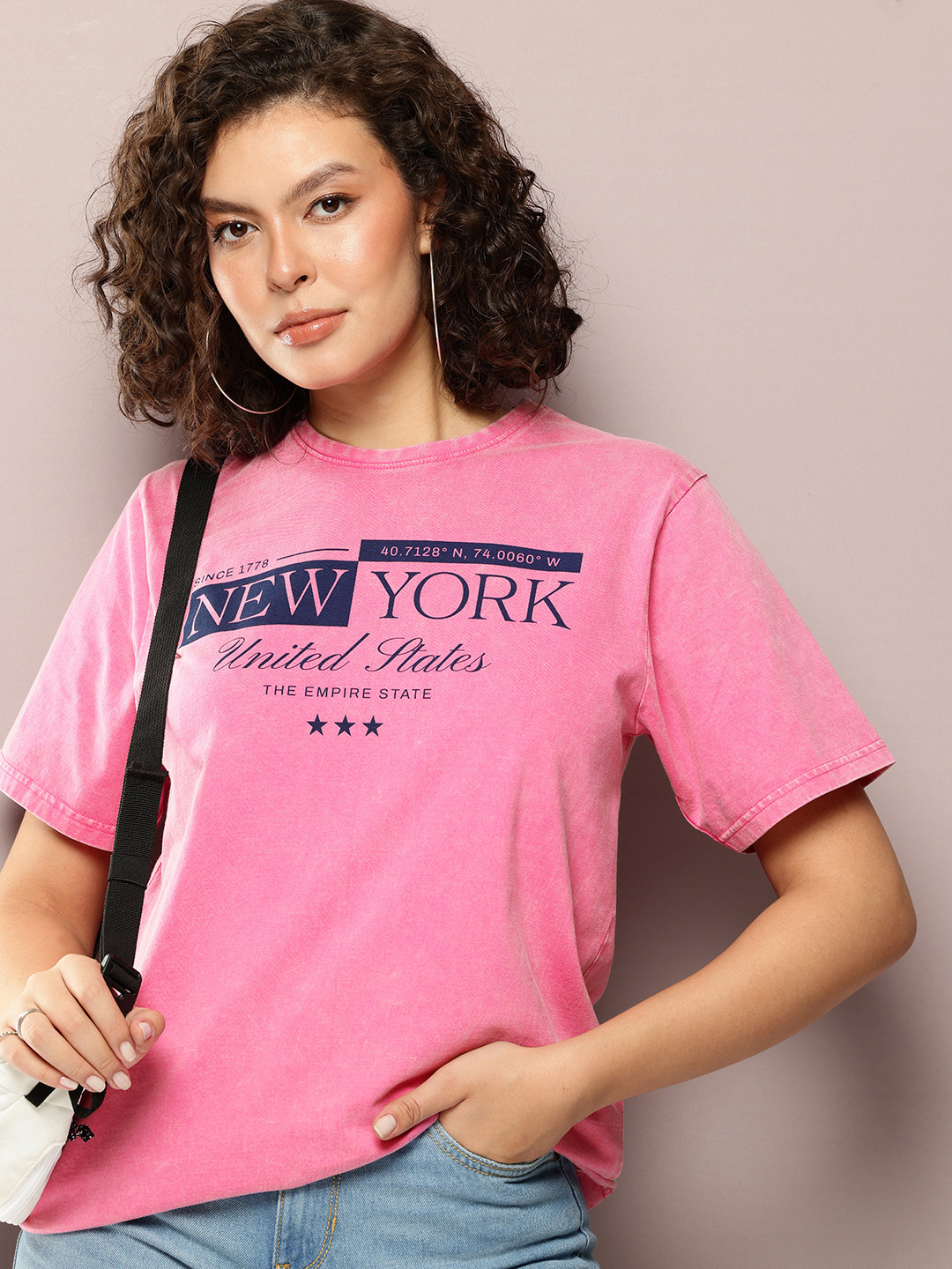 DILLINGER Women's Acid Washed Oversized Printed Tshirt