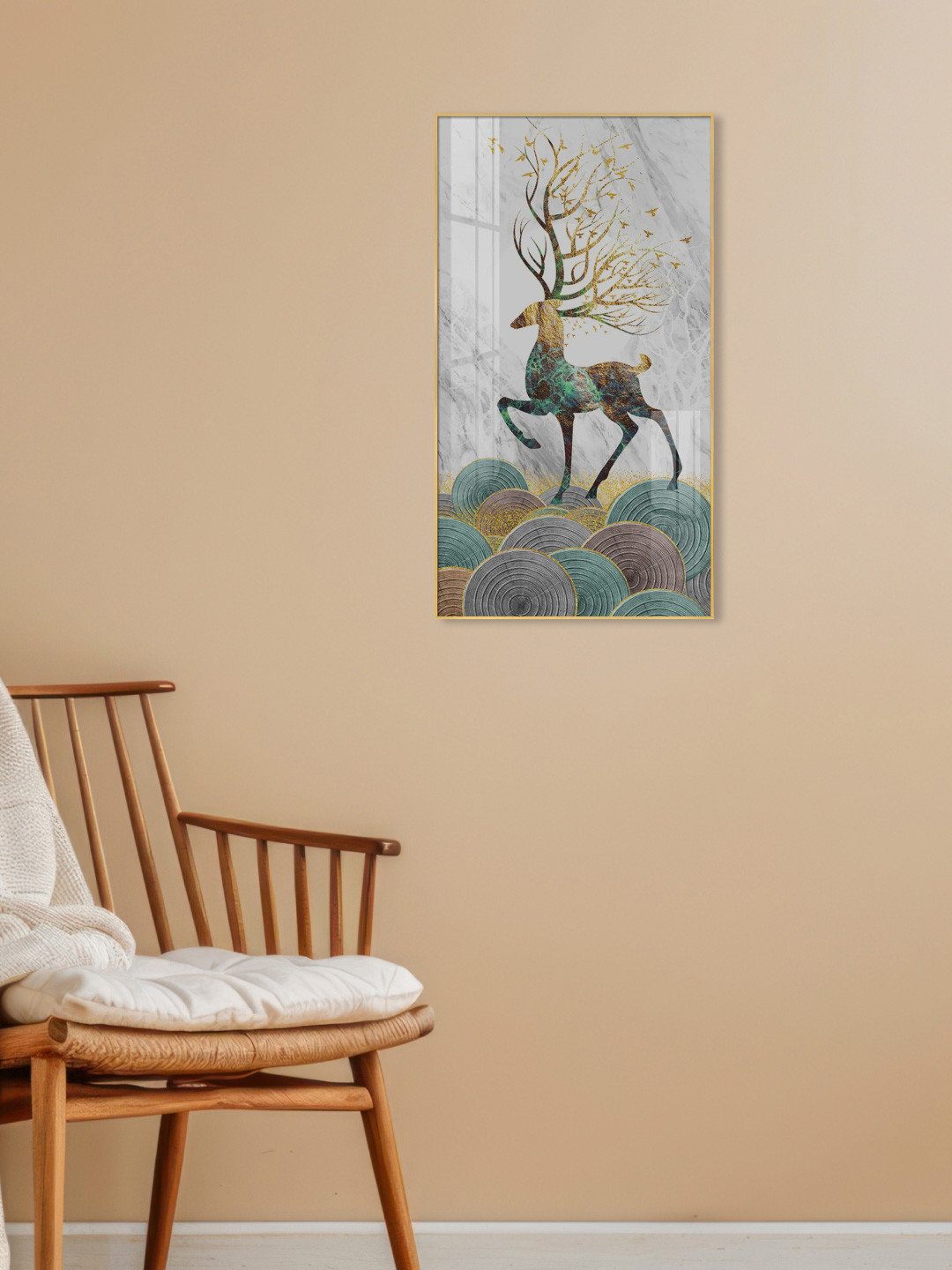 THE NEXT DECOR Deer and Its Branches Plastic Glossy Hanging Hall Wall Hangings-24In