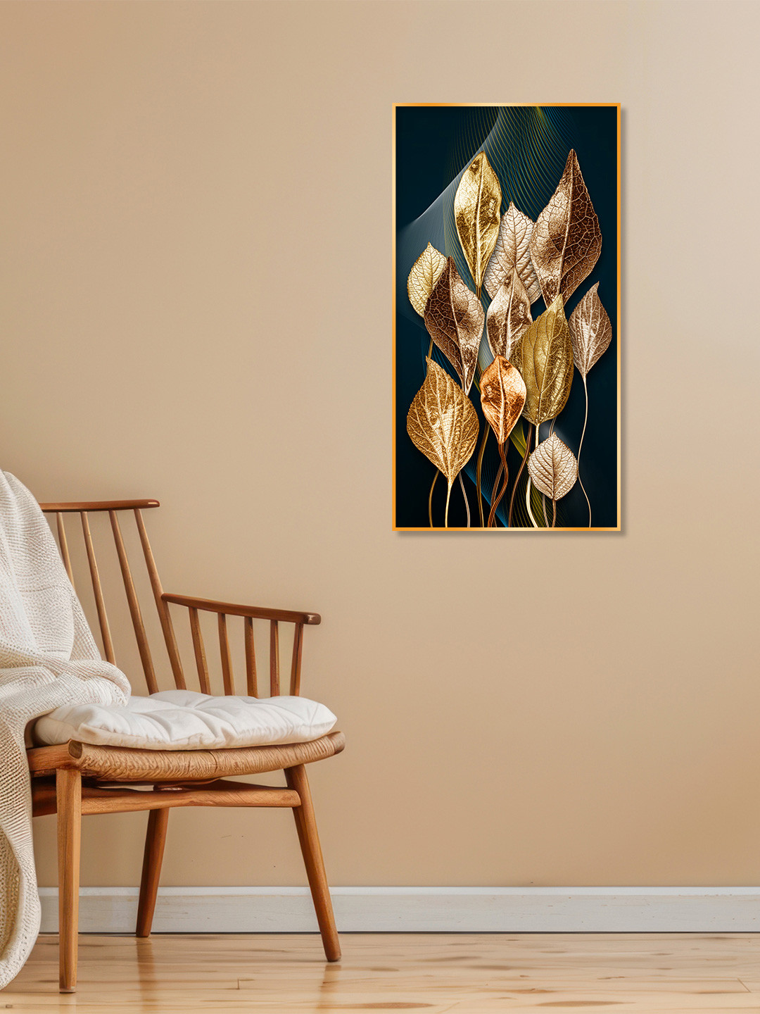 THE NEXT DECOR Golden Leafy Luxe Plastic Natural Elements Glossy Hall Wall Hangings-24In