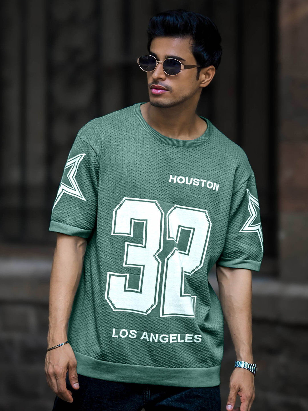 Maniac Varsity Printed Flat Knit Round Neck Cotton T-shirt