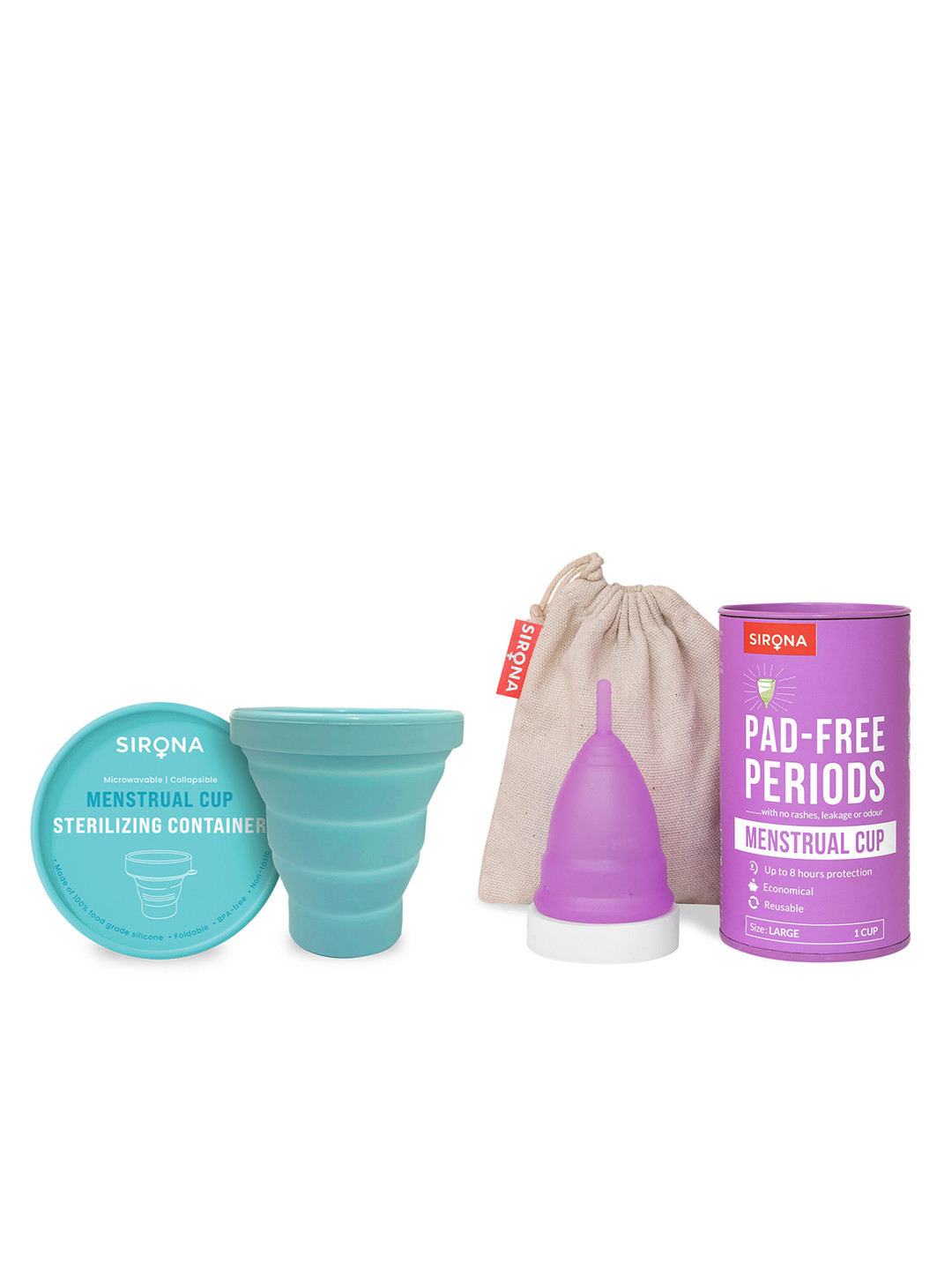 Sirona Set of Reusable Menstrual Cup - Large & Collapsible Silicone Menstrual Cups - Blue