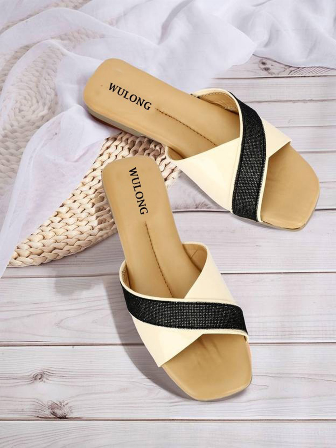 WULONG Women Color Block Open Back Flats