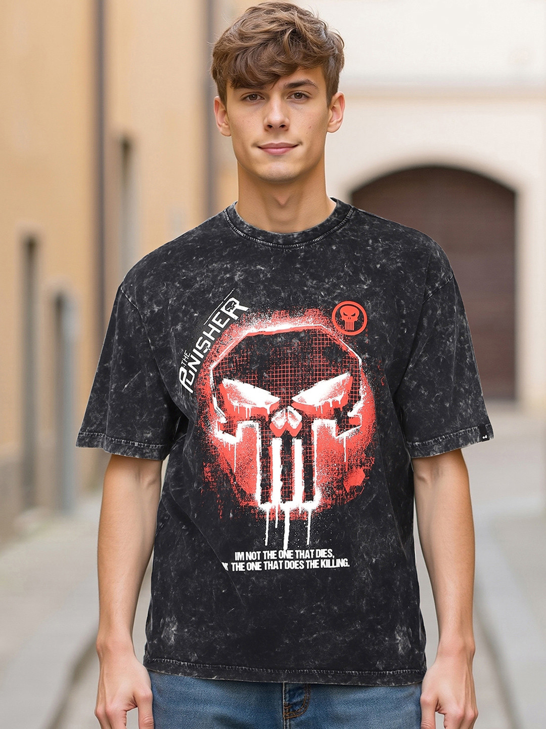 Bewakoof Graphic Punisher Printed Pure Cotton Oversized T-shirt