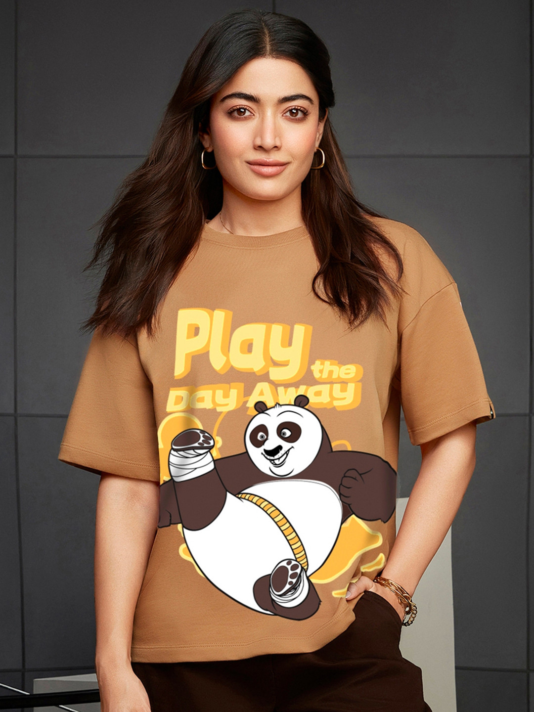 Bewakoof Heavy Duty Women Cotton Kung Fu Panda Printed Oversized T-shirt