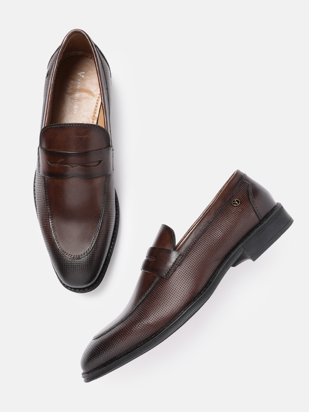 Van Heusen Men Textured Smart Casual Leather Monk Shoes