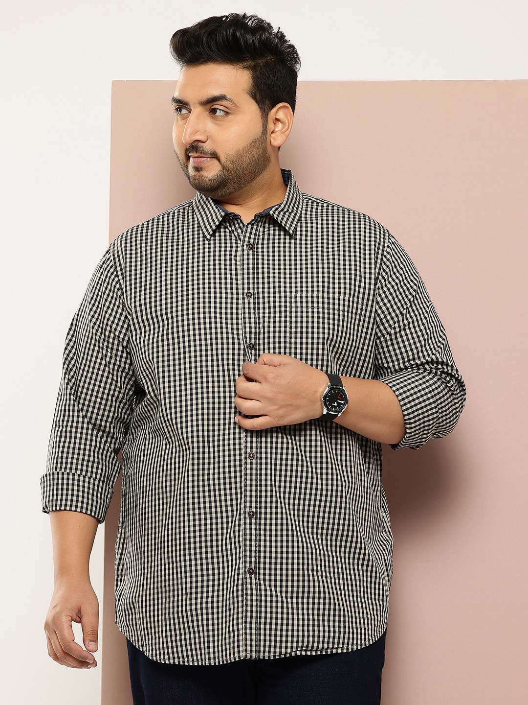 Thomas Scott Plus Size Slim Fit Gingham Checks Shirt