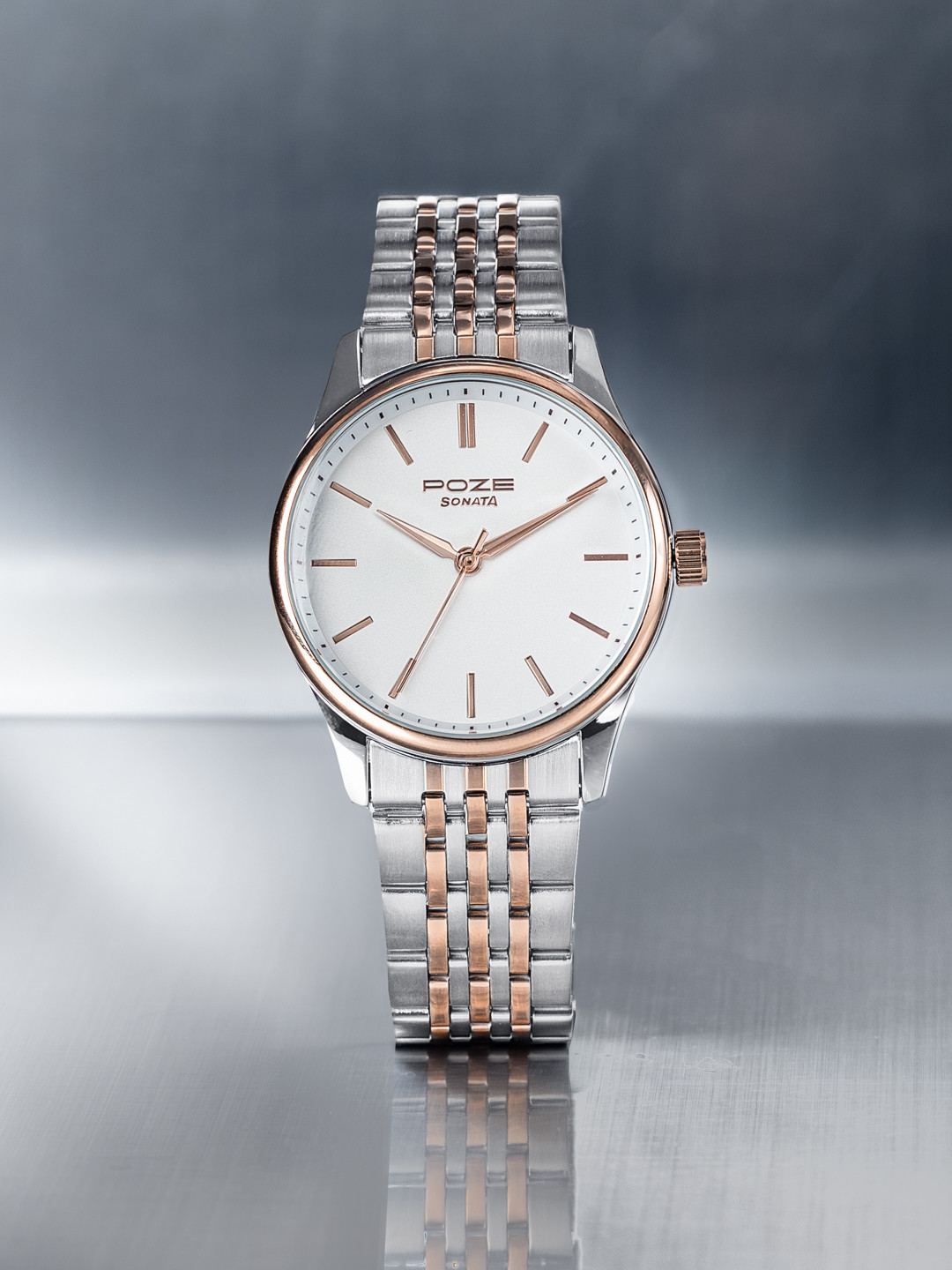 Sonata Bi-Metal Breeze Men Embellished Stainless Steel Straps Analogue Watch SP70070KM01