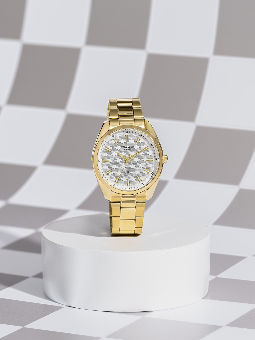 Sonata Poze Quartz Analog Toned Dial Golden Stainless Steel Strap Watch Men - SP70066YM03