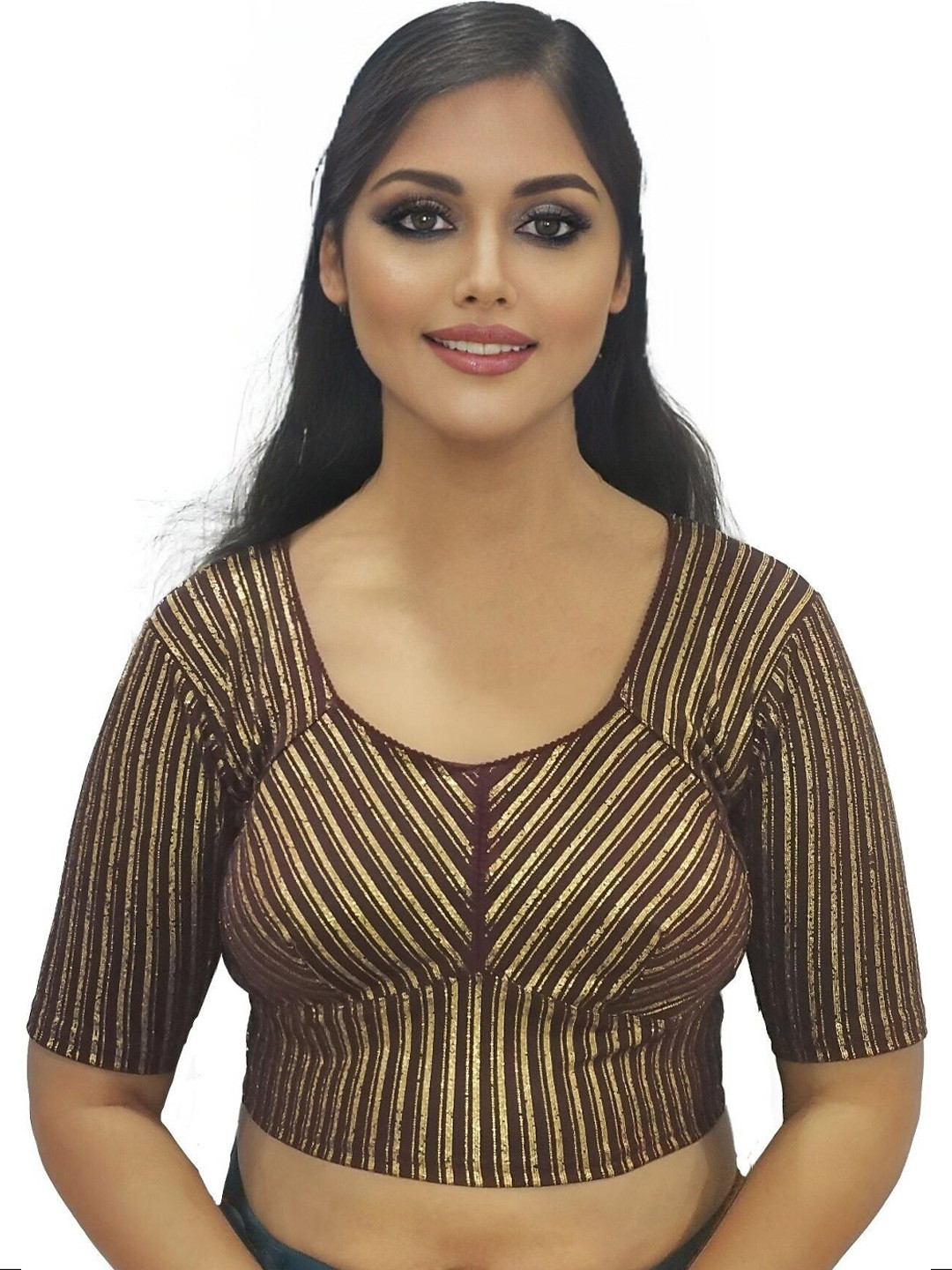 PU FASHION Plus Size Striped Saree Blouse
