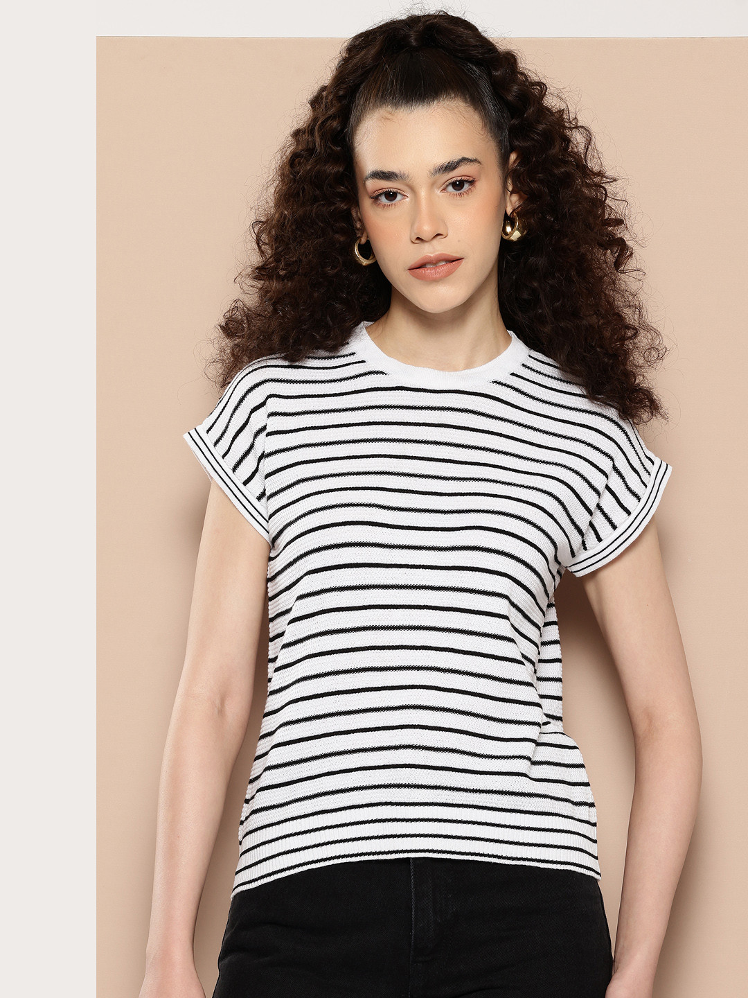 CLAPTON Women Striped Extended Sleeves T-shirt