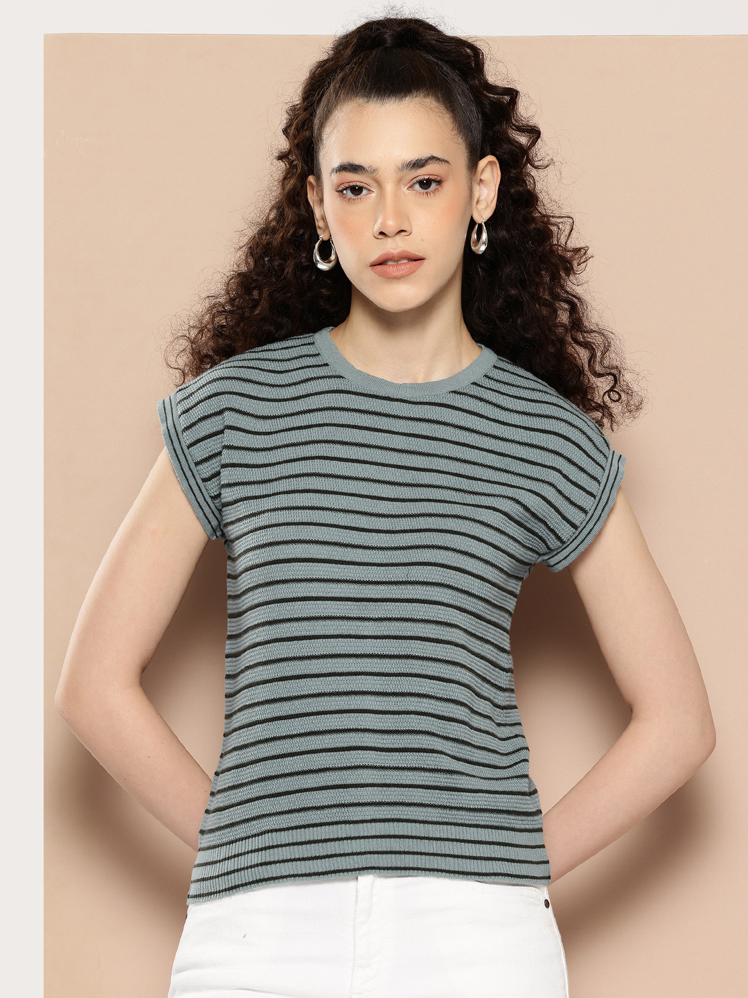 CLAPTON Women Striped Extended Sleeves T-shirt
