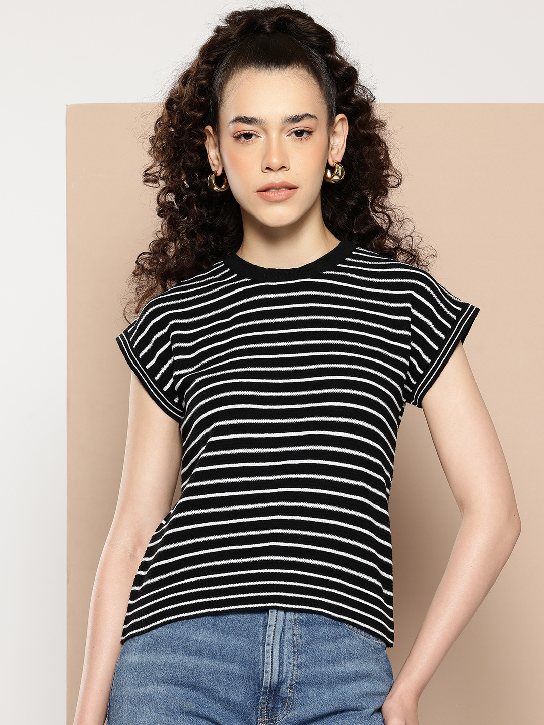 CLAPTON Women Striped Extended Sleeves T-shirt