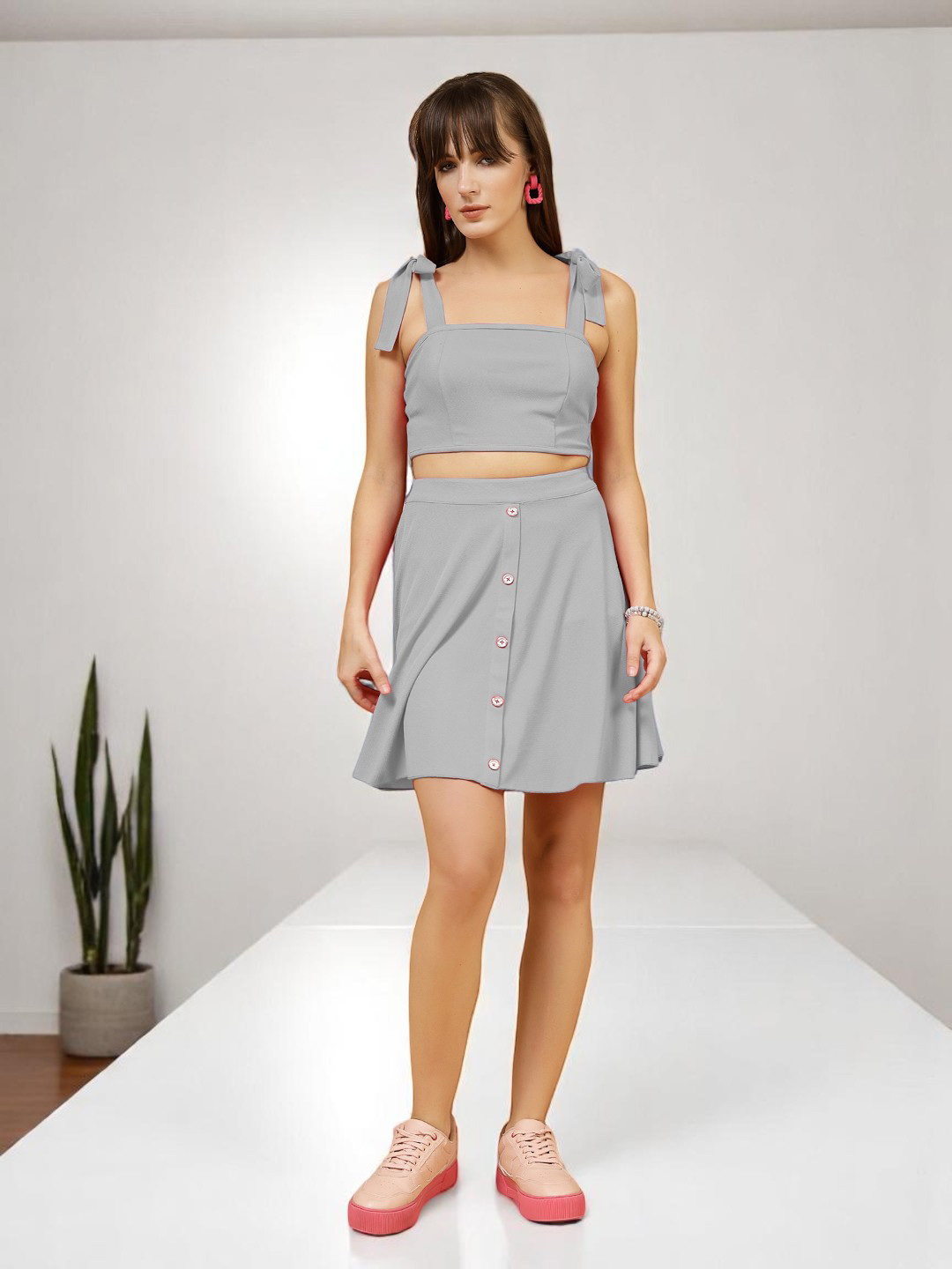 The Roadster Lifestyle Co High-Rise Button-Down A-Line Skater Above Knee Skirt