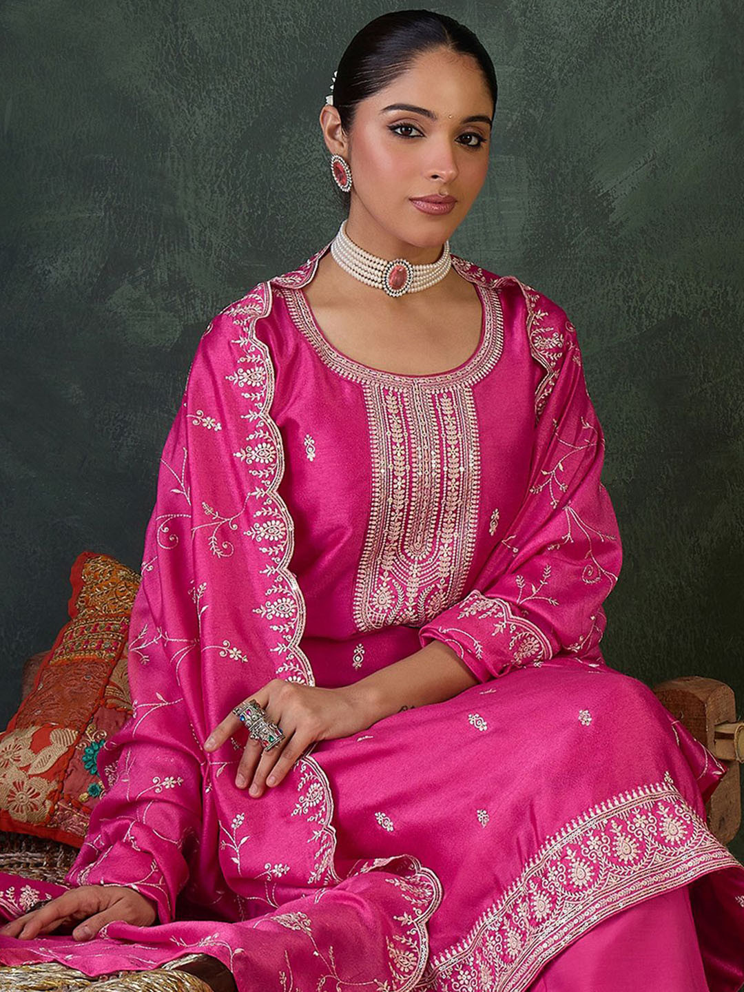 Indo Era Women Ethnic Motifs Embroidered Kurta with Trousers & Dupatta