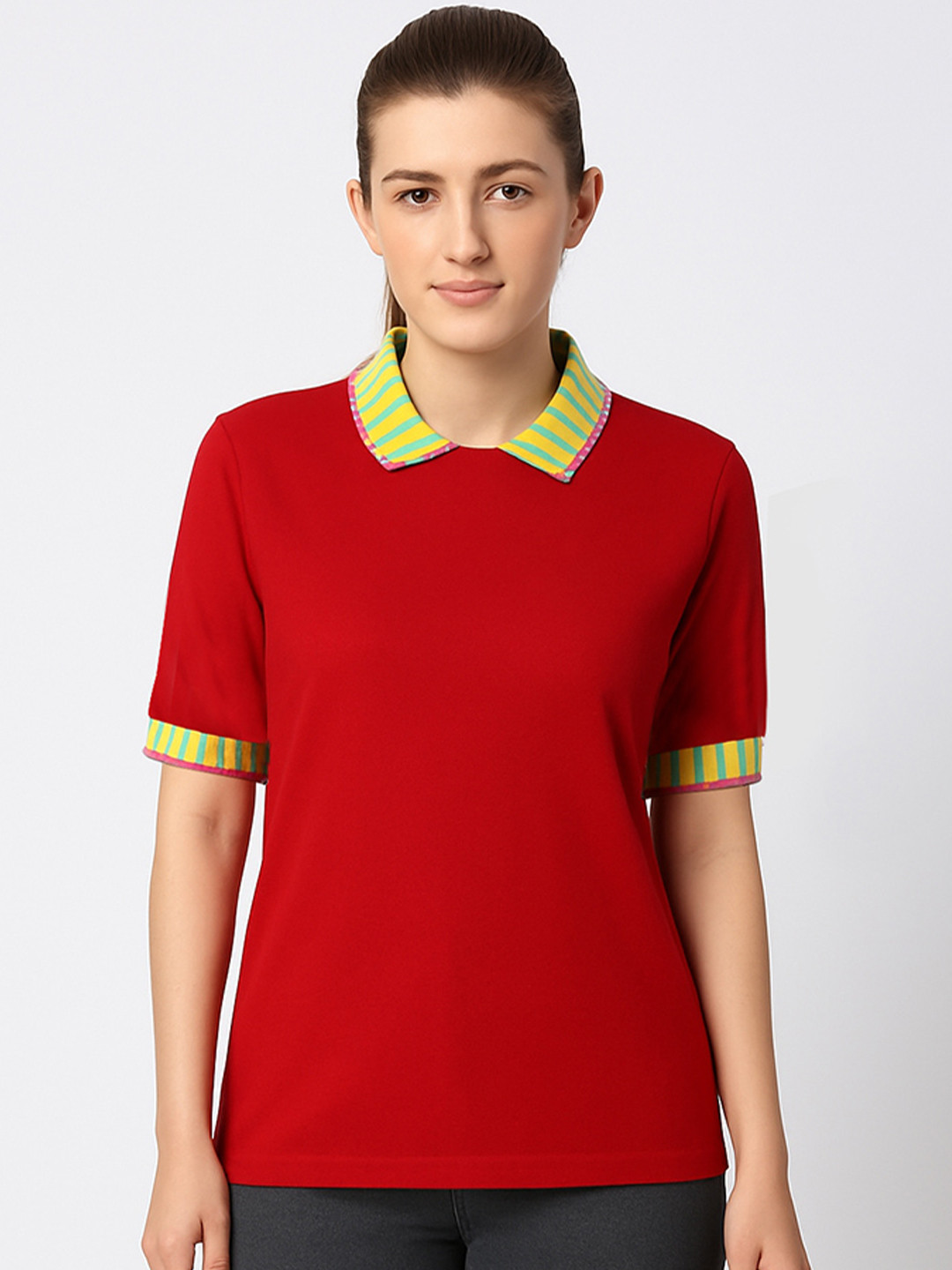 Wear Your Opinion Women No Placket Jacquard Polo Collar T Shirt