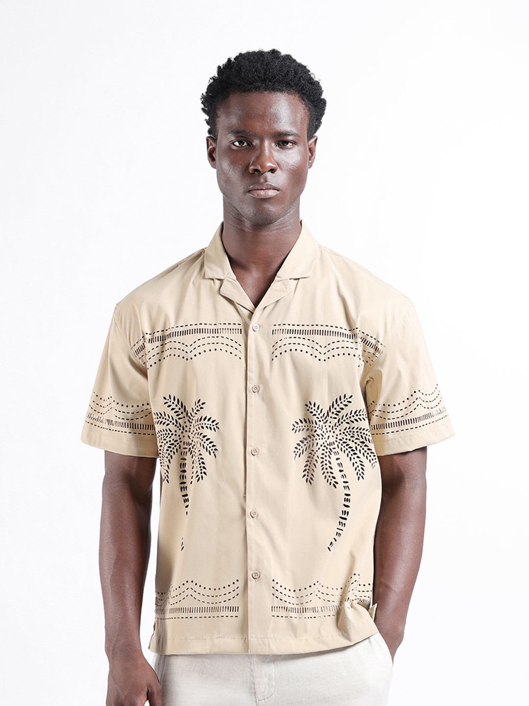 The Indian Garage Co Men Relaxed Fit Laser Cut Resort Wear Shirt