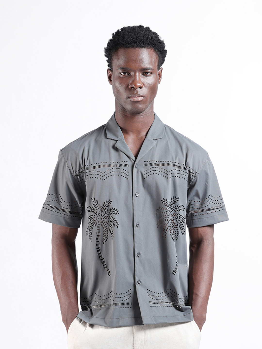 The Indian Garage Co Men Relaxed Fit Laser Cut Resort Wear Shirt