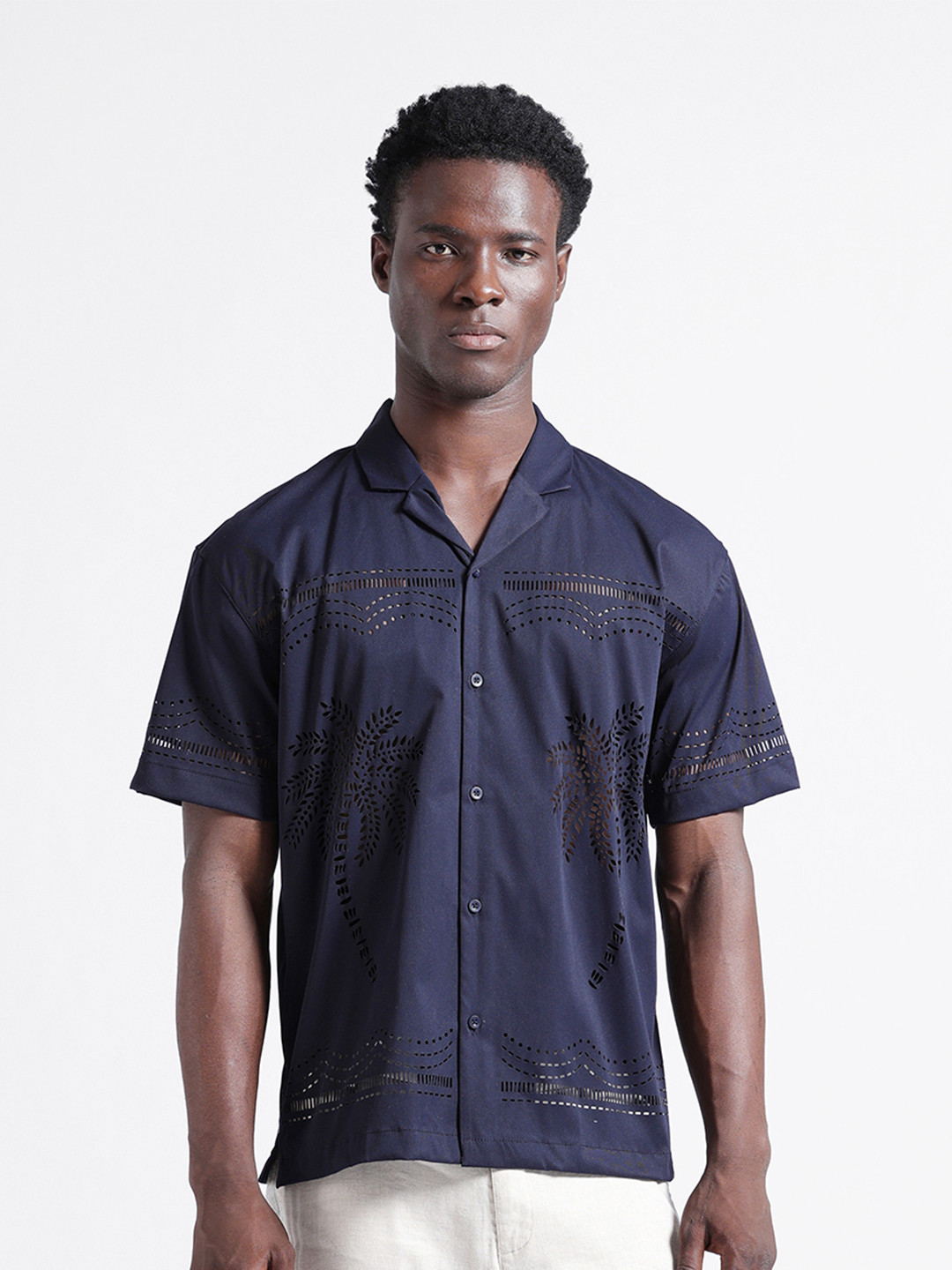 The Indian Garage Co Men Relaxed Fit Laser Cut Resort Wear Shirt