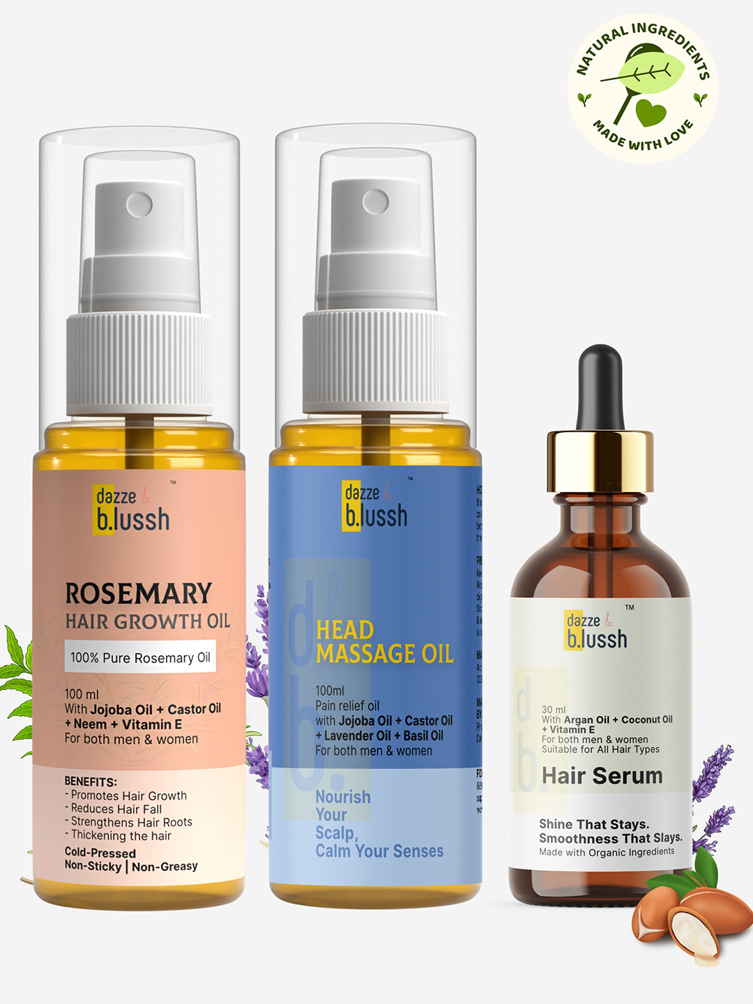 Dazze and blussh Set Of 3 Rosemary Oil, Head Massage Oil & Hair Serum