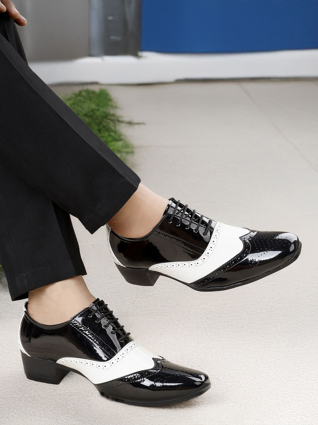 Bxxy Men 2 Inch Heel Height Increasing Casual Mafia Full Brogue Oxford Lace-up Shoe