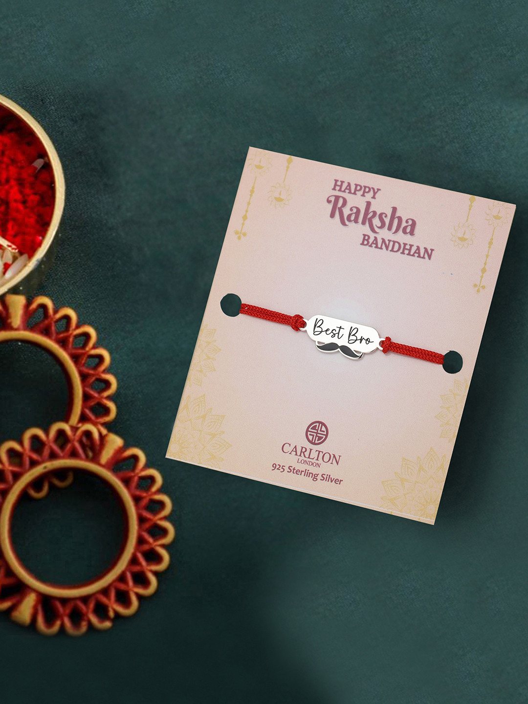 Carlton London 925 Pure Sterling Silver Engrave Best Brother and Silver Plated Enamel Mustache Rakhi