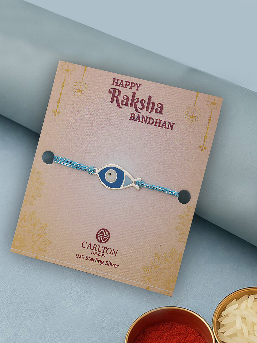 Carlton London 925 Pure Sterling Silver Enamel and Silver Plated Evil Eye Rakhi