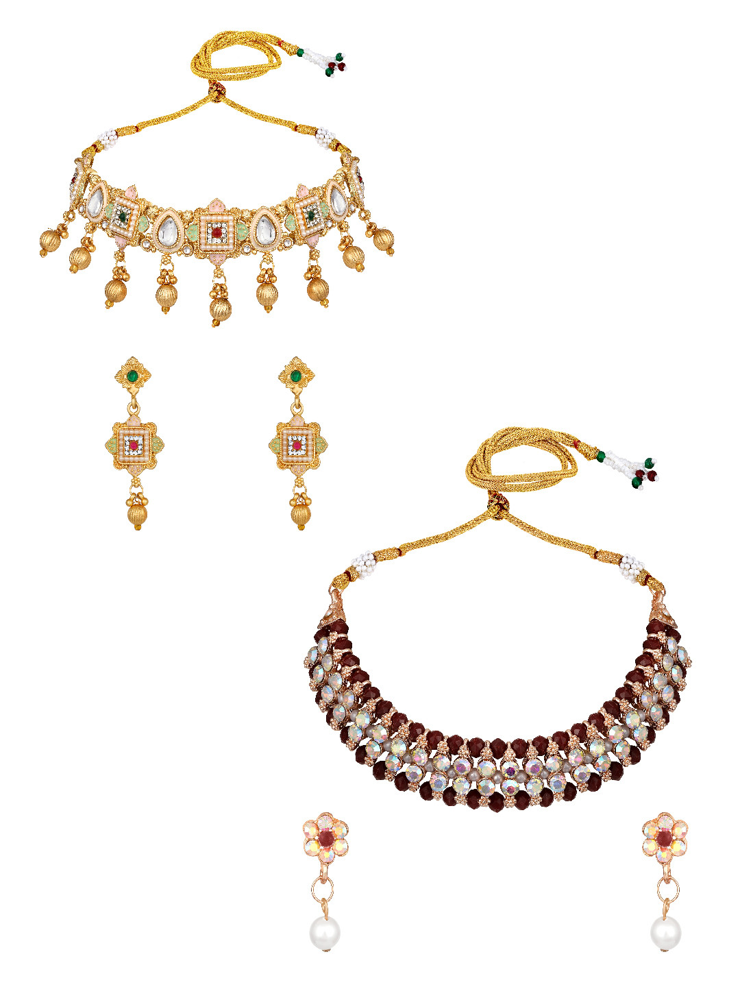 ASMITTA JEWELLERY Set Of 2 Gold- Plated & Rose Gold- Plated Austrian Stones Jewellery Set