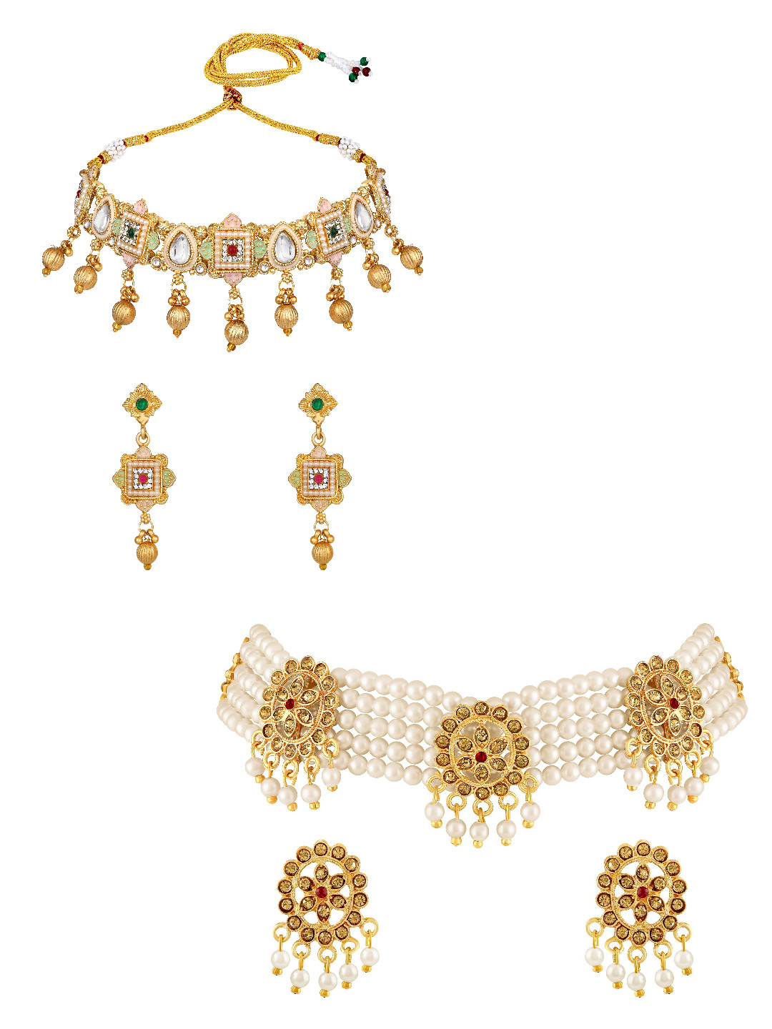ASMITTA JEWELLERY Set Of 2 Gold-Plated Austrian Stones-Studded & Beaded Jewellery Set