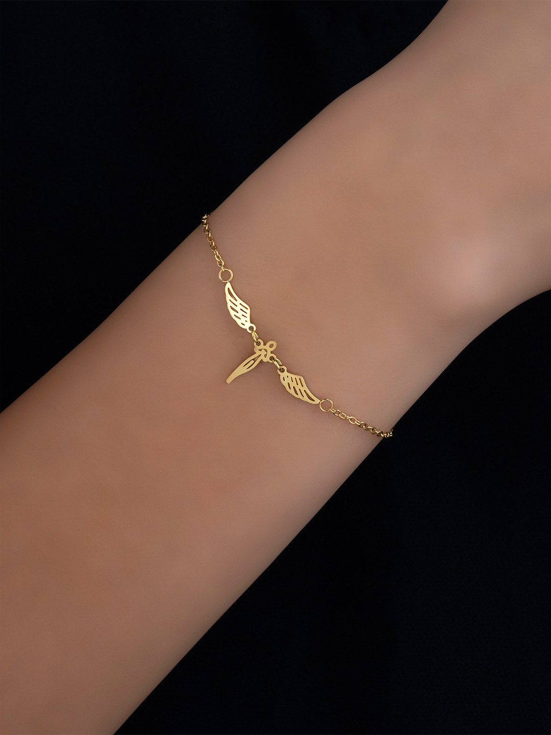 ARTKLIM Stainless Steel Gold-Plated Angel Wings Wraparound Bracelet